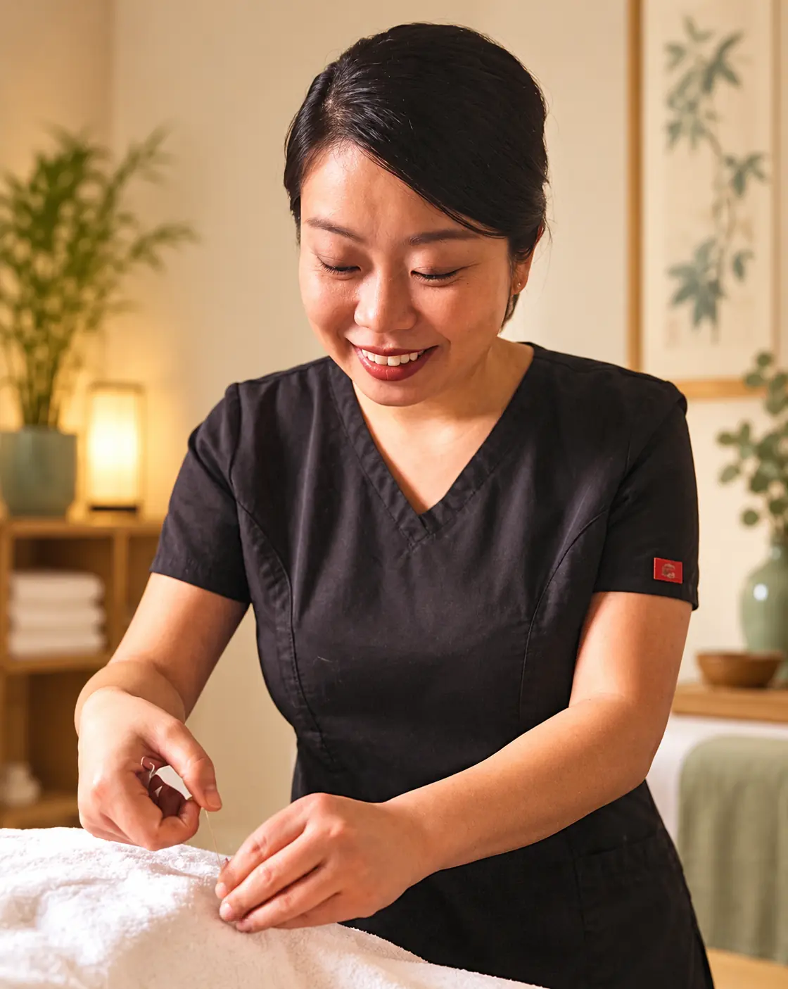 Dr. Zhou providing acupuncture treatment