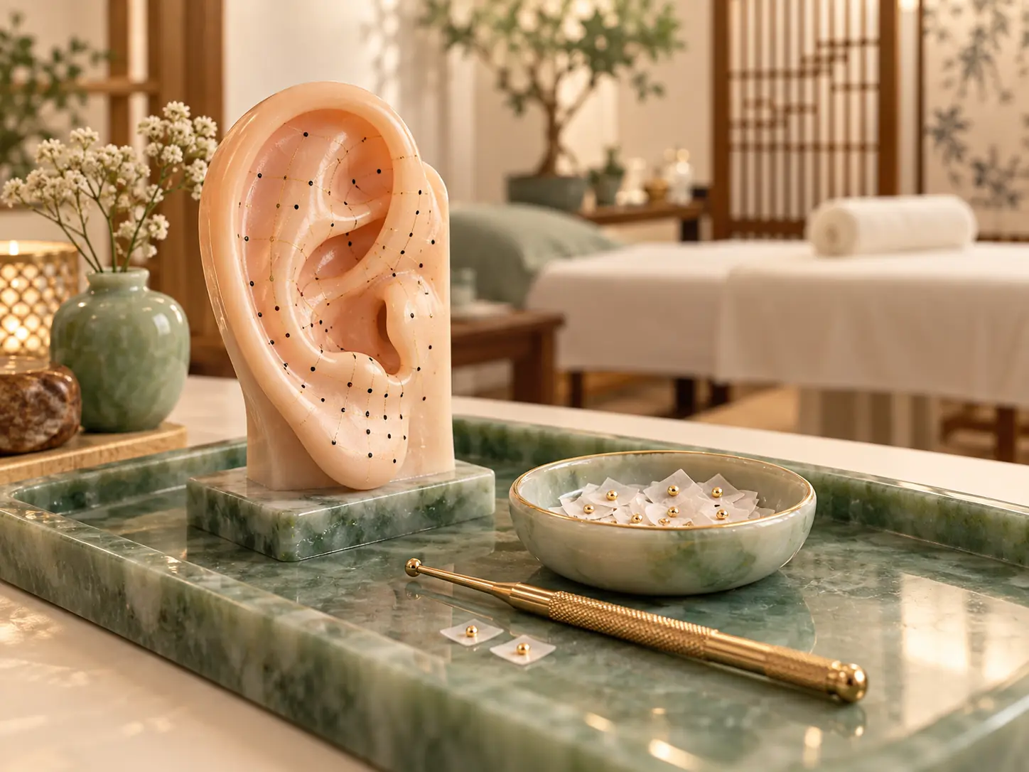 Ear model showing auricular acupuncture points